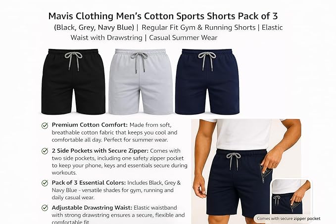 Men's Cotton Blend Everyday Shorts Pack of 3