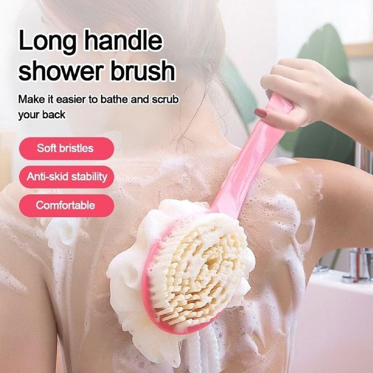 2 IN 1 Loofah with handle Body Brush