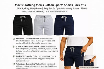 Men's Cotton Blend Everyday Shorts Pack of 3